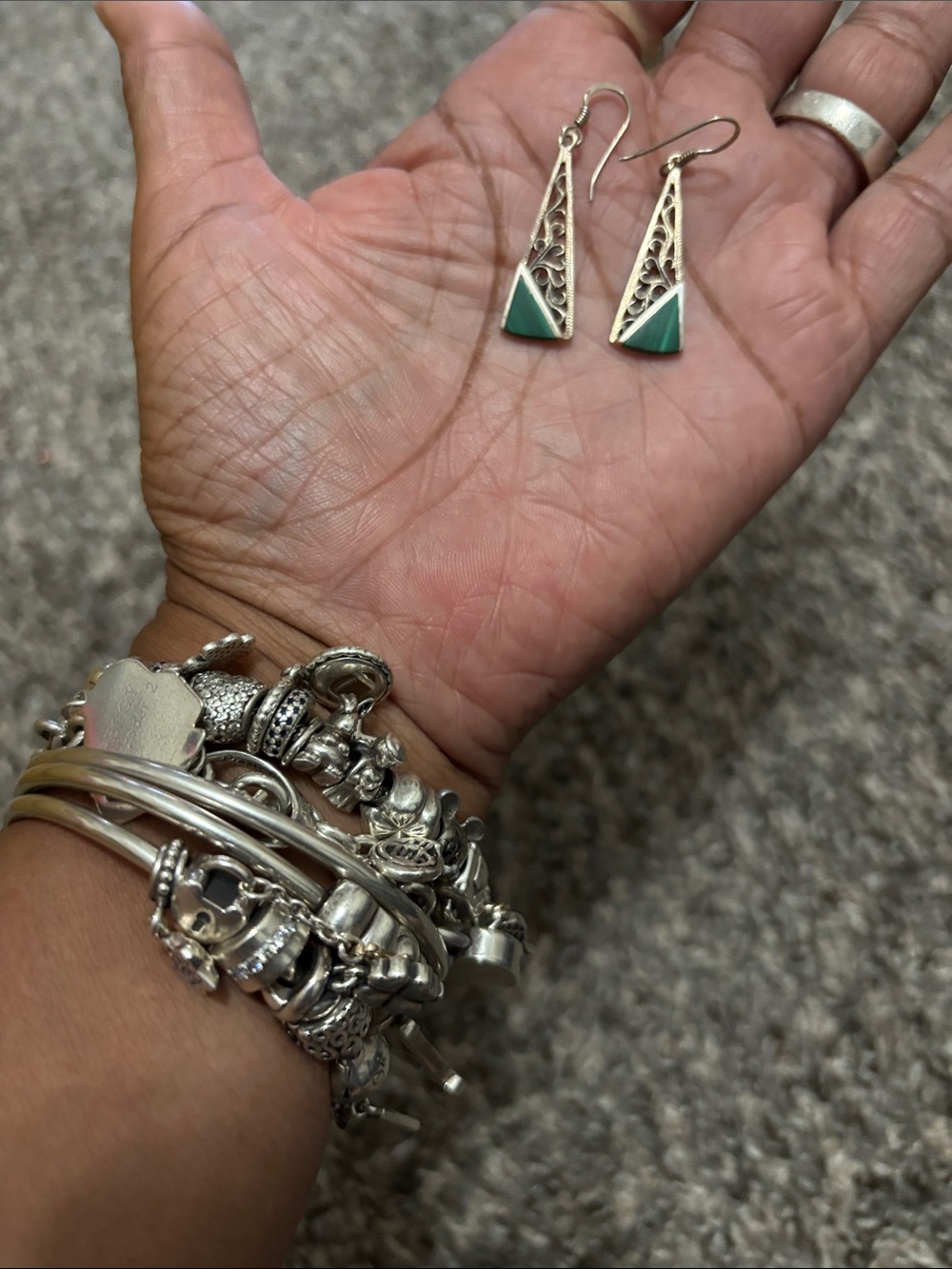 Sterling silver .925 Dangle earrings vintage boho whimsy fairycore green